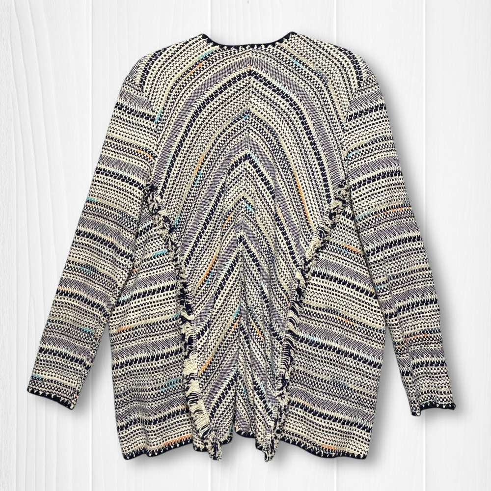 Lucky Brand Pottery Open Front Fringe Knit Cardigan Sweater Women's‎ S - Picture 2 of 9